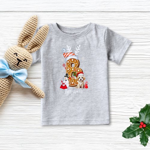 Festive Christmas Puppy Gingerbread Letter B Boy Baby T_Shirt