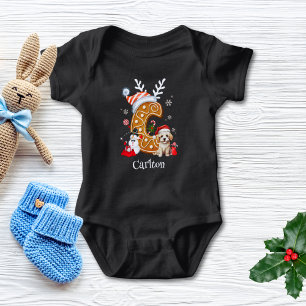 Festive Christmas Puppy Gingerbread Letter C Boy Baby Bodysuit