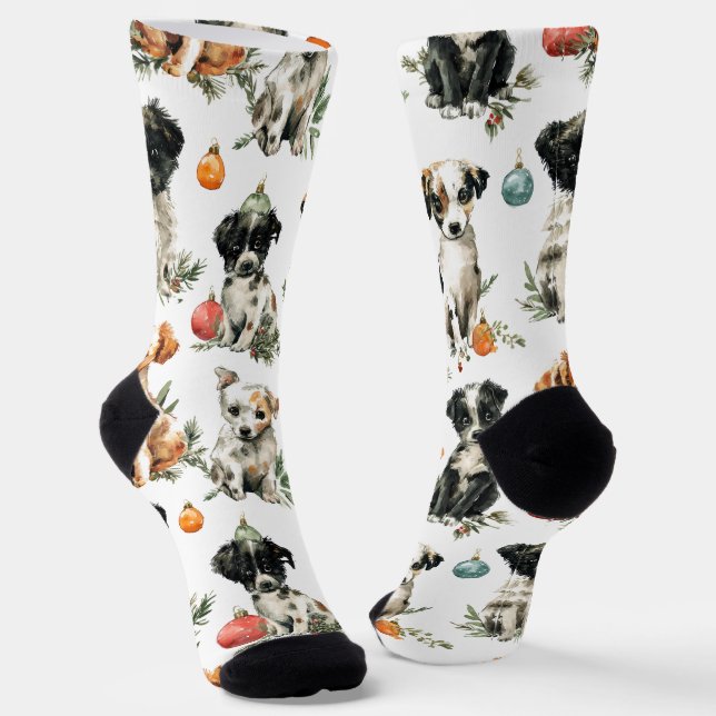 Festive Christmas Puppy Socks for Family (Angled)