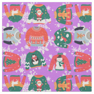 Festive Christmas purple sweater pattern Santa  Fabric