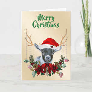 Festive Christmas Pygmy Goat Kid Card
