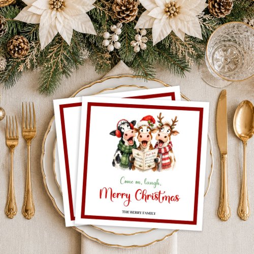Festive Christmas quirky cow red green christmas n Paper Dinner Napkins