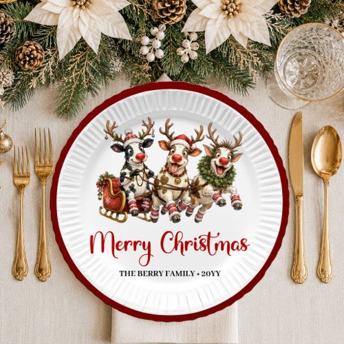 Festive Christmas quirky cow red green christmas   Paper Plates