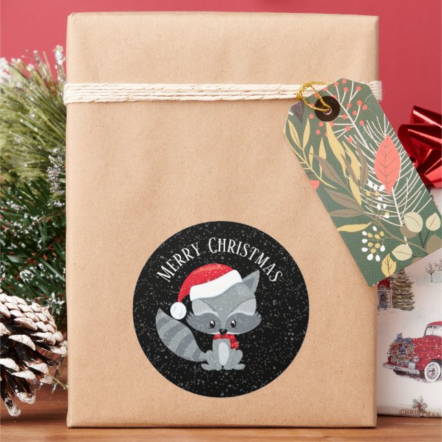 festive Christmas raccoon add text Classic Round Sticker (Holiday)