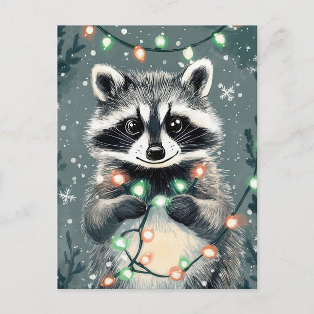 Festive Christmas Racoon Greeting Card (Front)