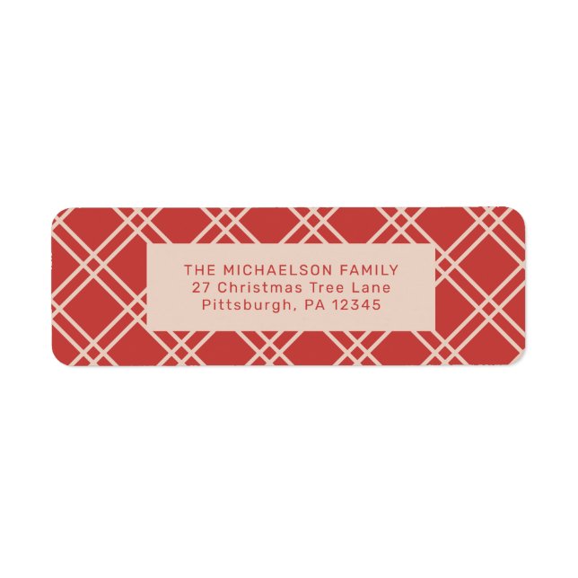 Festive Christmas Red and Cream Check Return Label (Front)