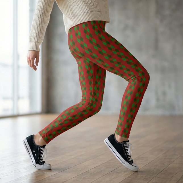 Festive Christmas Red and Green Argyle Pattern Leggings (Creator Uploaded)