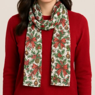 Festive Christmas Red Bow and Greenery 