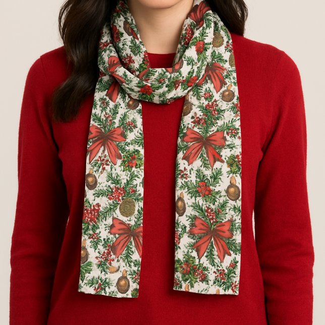 Festive Christmas Red Bow and Greenery  Scarf (Creator Uploaded)