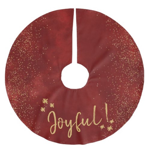 Festive Christmas Red Gold Joyful Brushed Polyester Tree Skirt