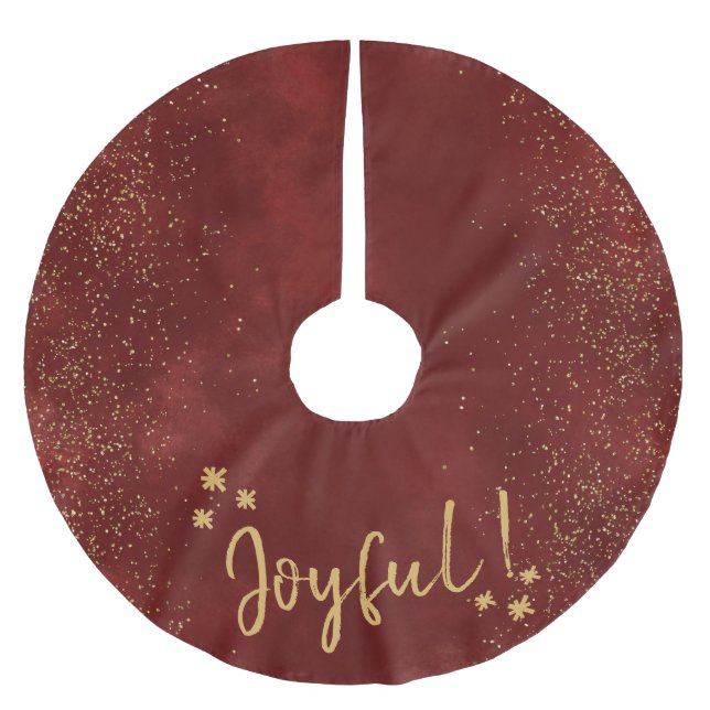Festive Christmas, Red, Gold, Joyful Brushed Polyester Tree Skirt (Front)