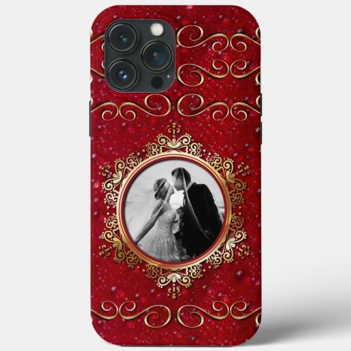 Festive Christmas Red Gold Snowflake Winter Photo  iPhone 13 Pro Max Case