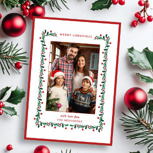 Festive Christmas Red/Green Botanical One-Photo Holiday Card