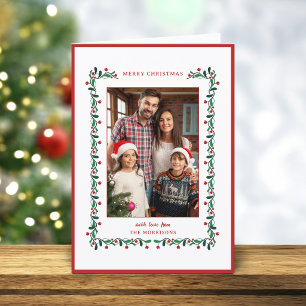 Festive Christmas Red/Green Botanical One-Photo Holiday Card