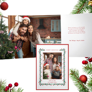Festive Christmas Red/Green Botanical Photo Tri-Fold Card