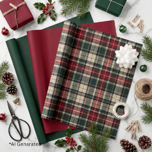 Festive Christmas Red Green Classic Tartan Plaid Wrapping Paper Sheets