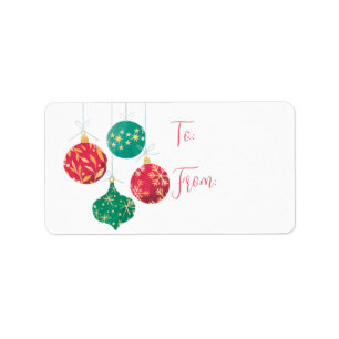 Festive Christmas Red & Green Ornaments To From Label