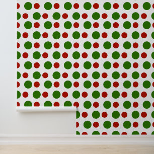 Festive Christmas red green polka dots pattern Wallpaper