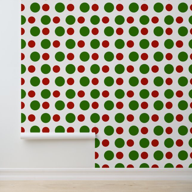 Festive Christmas red green polka dots pattern Wallpaper (Application)