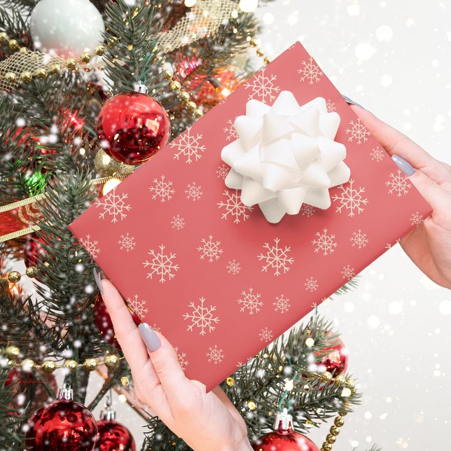 Festive Christmas Red Snowflake Pattern Wrapping Paper Sheets (Creator Uploaded)