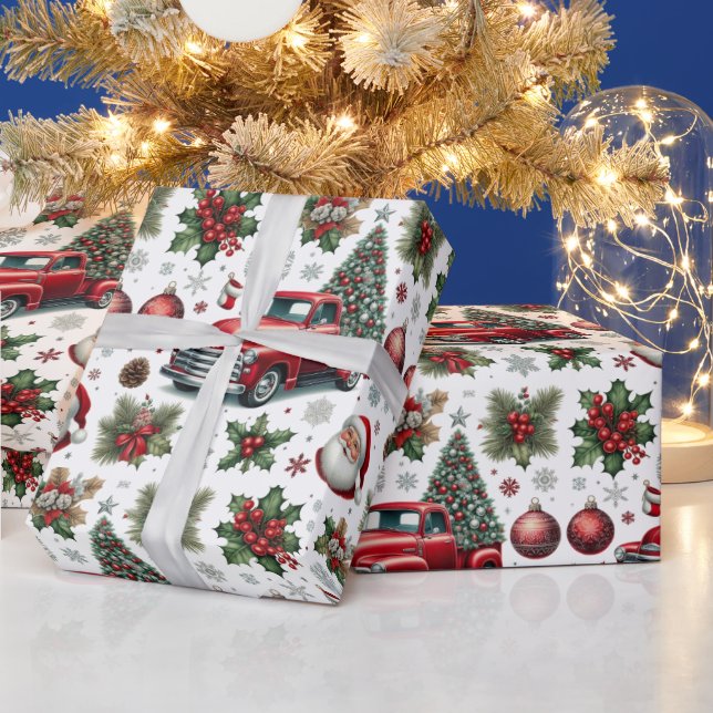 Festive Christmas Red Truck Pattern  Wrapping Paper (Holidays)