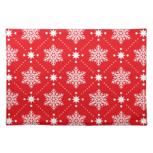 Festive Christmas Red White Snowflakes Pattern Cloth Placemat