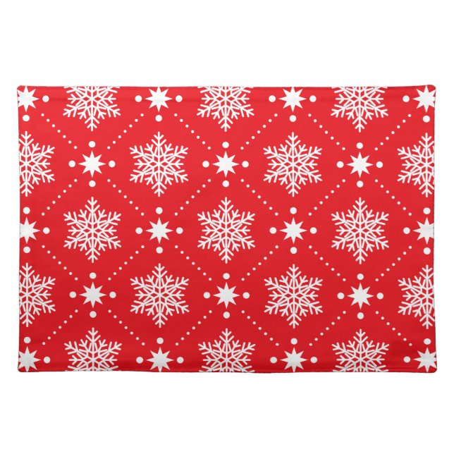 Festive Christmas Red White Snowflakes Pattern Cloth Placemat (Front)