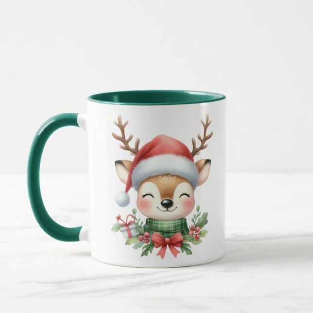 Festive Christmas reindeer add monogram Mug (Left)