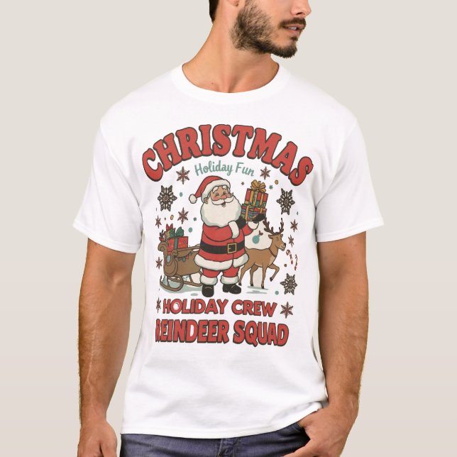 Festive Christmas Reindeer Cartoon Party T-Shirt (Front)