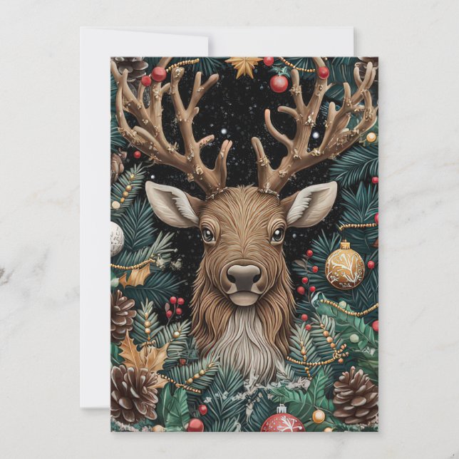 Festive Christmas Reindeer Greeting Card (Front)