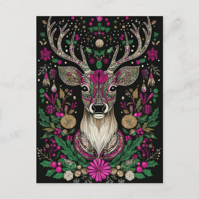 Festive Christmas Reindeer Greeting Card (Front)