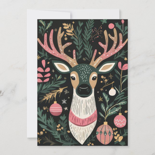 Festive Christmas Reindeer Greeting Card (Front)