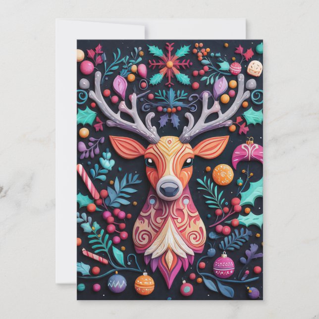 Festive Christmas Reindeer Greeting Card (Front)