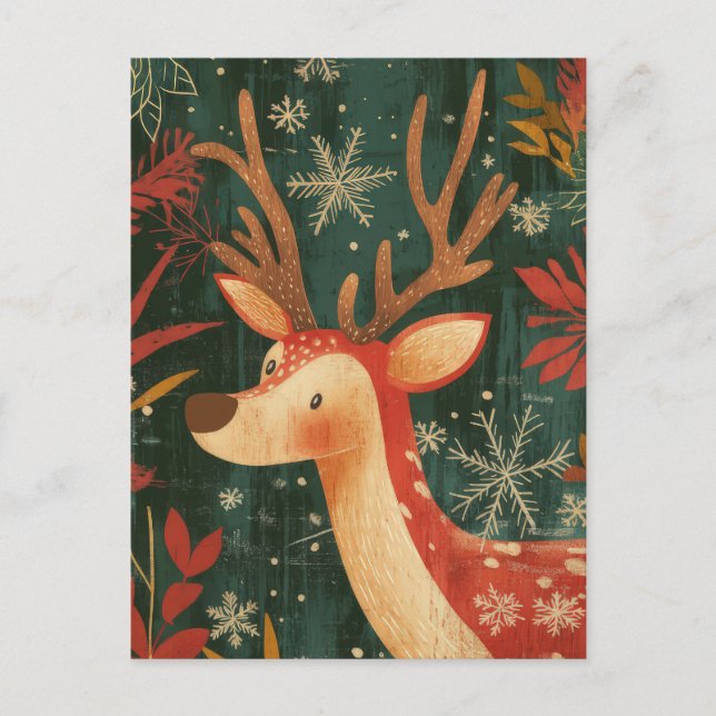 Festive Christmas Reindeer Greeting Card (Front)