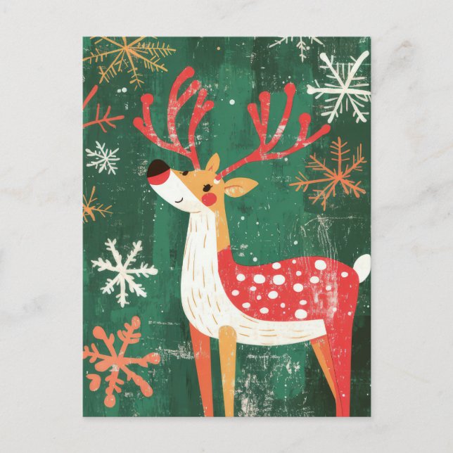 Festive Christmas Reindeer Greeting Card (Front)