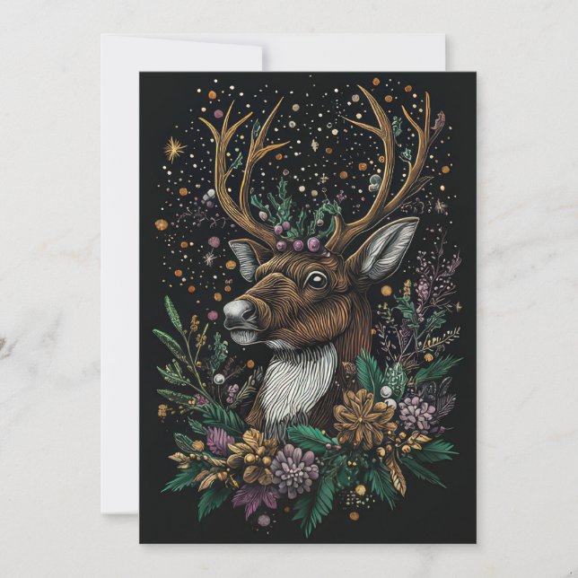Festive Christmas Reindeer Greeting Card (Front)
