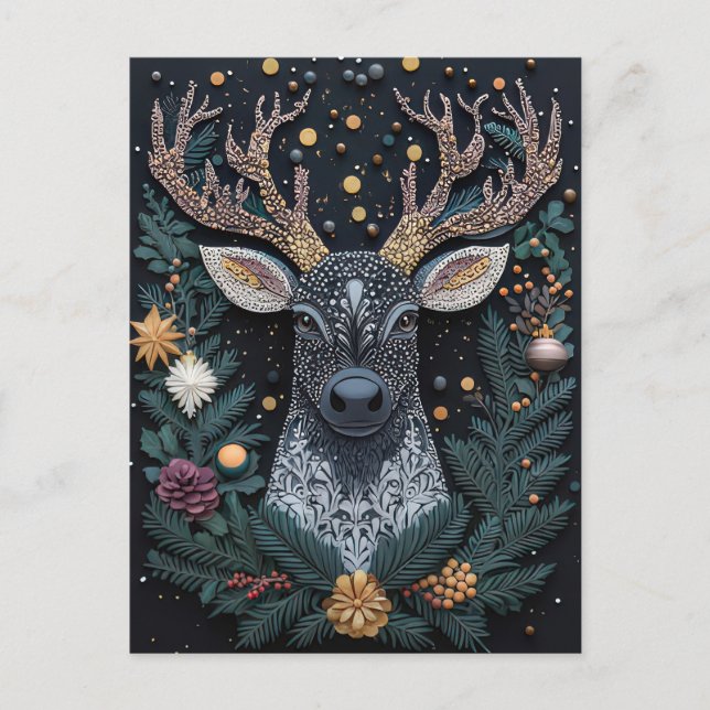 Festive Christmas Reindeer Greeting Card (Front)
