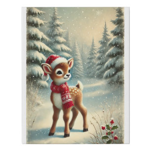 Festive Christmas Reindeer in Snowy Forest Faux Canvas Print