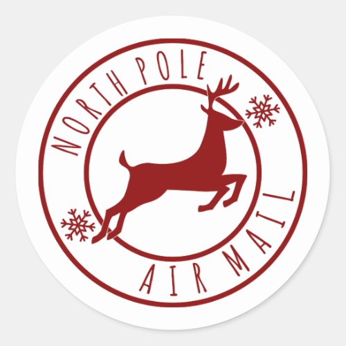 Festive Christmas reindeer North Pole airmail Classic Round Sticker