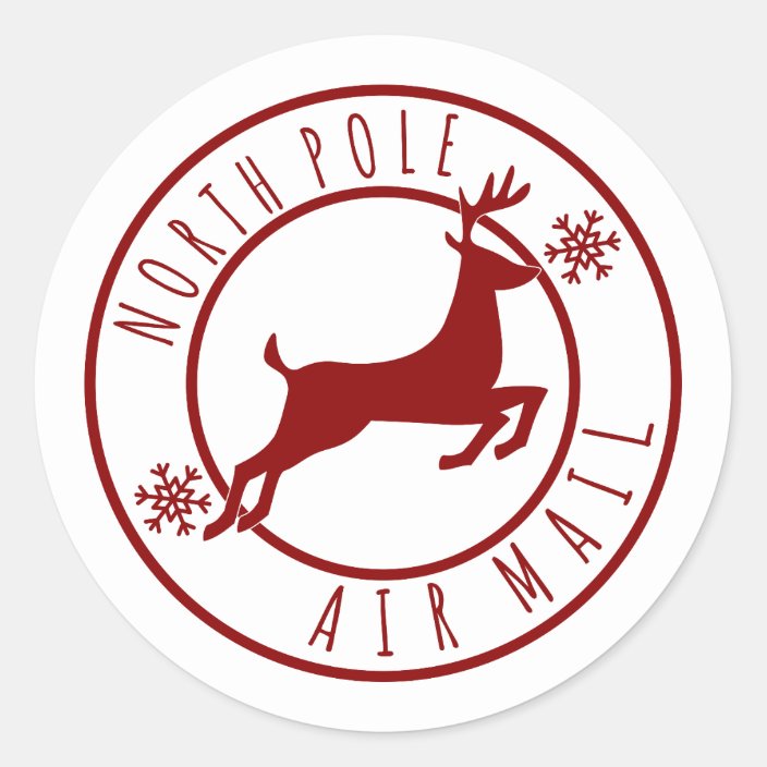 Festive Christmas reindeer North Pole airmail Classic Round Sticker ...