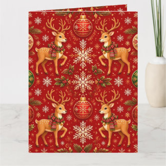 Festive Christmas Reindeer & Ornaments Pattern – T Card