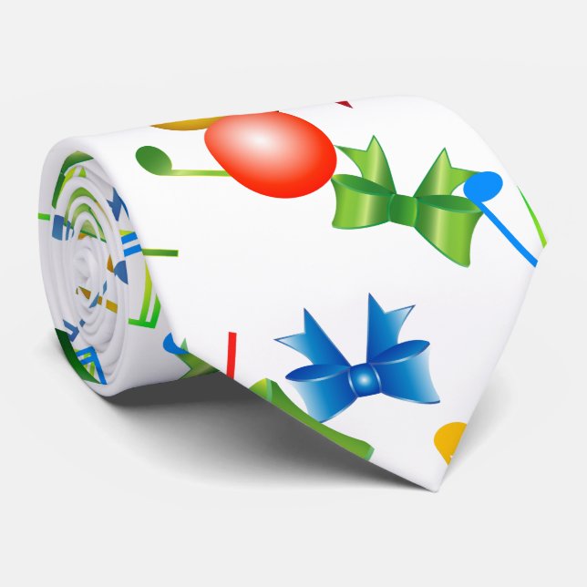 Festive Christmas Ribbons with Music Notes on Neck Tie (Rolled)