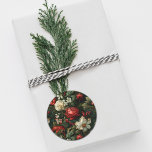 Festive Christmas Roses, Pine and Holly Wedding Classic Round Sticker<br><div class="desc">Lovely and colorful seamless repeating Christmas floral pattern of red roses,  white flowers,  red holly berries,  pine and foliage on a dark background. Complements my Classic Christmas Floral Crest Monogram wedding collection.</div>