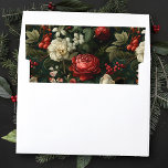 Festive Christmas Roses, Pine and Holly Wedding Envelope Liner<br><div class="desc">Lovely and colorful seamless repeating Christmas floral pattern of red roses,  white flowers,  red holly berries,  pine and foliage on a dark background. Complements my Classic Christmas Floral Crest Monogram wedding collection.</div>