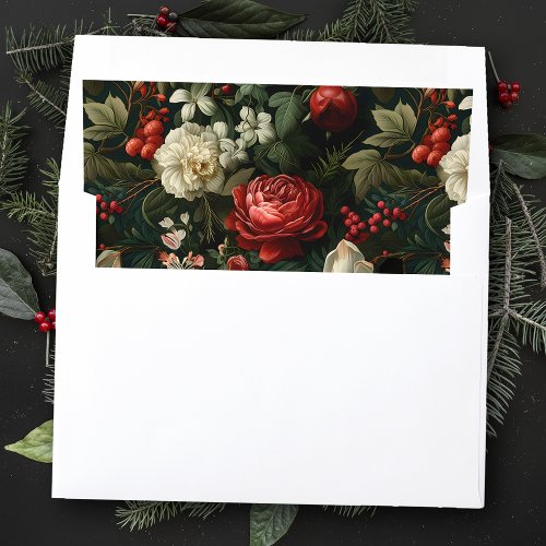 Festive Christmas Roses Pine and Holly Wedding Envelope Liner