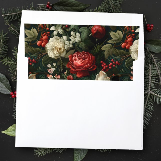 Festive Christmas Roses, Pine and Holly Wedding Envelope Liner (Creator Uploaded)