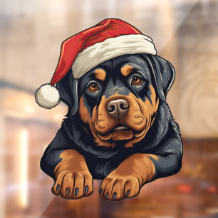 Festive Christmas Rottweiler Window Cling