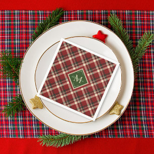 Festive Christmas Rustic Red Green Plaid Monogram Napkins