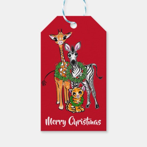 Festive Christmas safari zebra giraffe lion Gift Tags