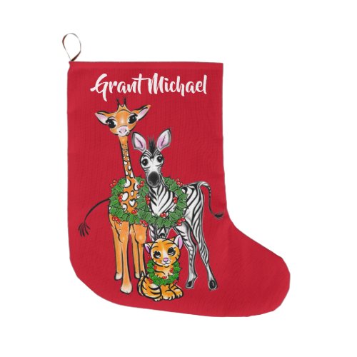 Festive Christmas safari zebra giraffe lion Large Christmas Stocking